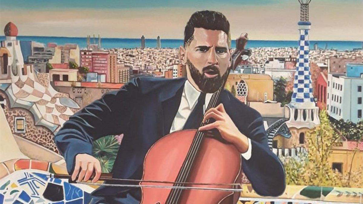 Messi, en una ilustración tocando el violonchelo