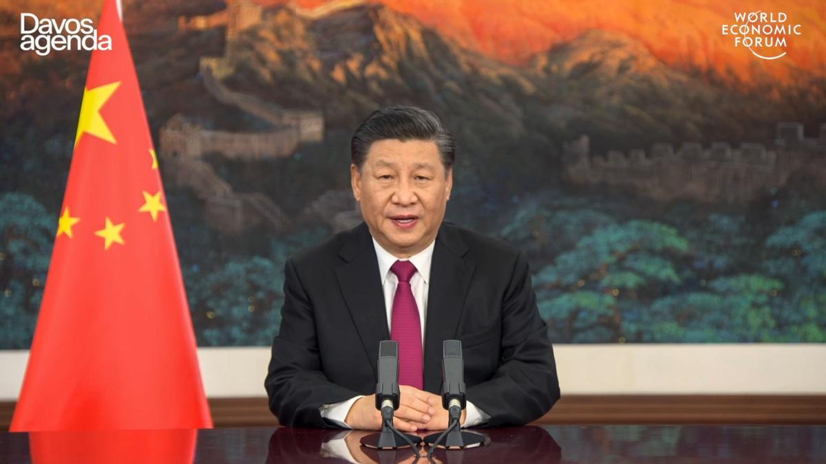 El presidente chino, Xi Jinping, durante su intervención telemática en el Fórum Económico Mundial de Davos.