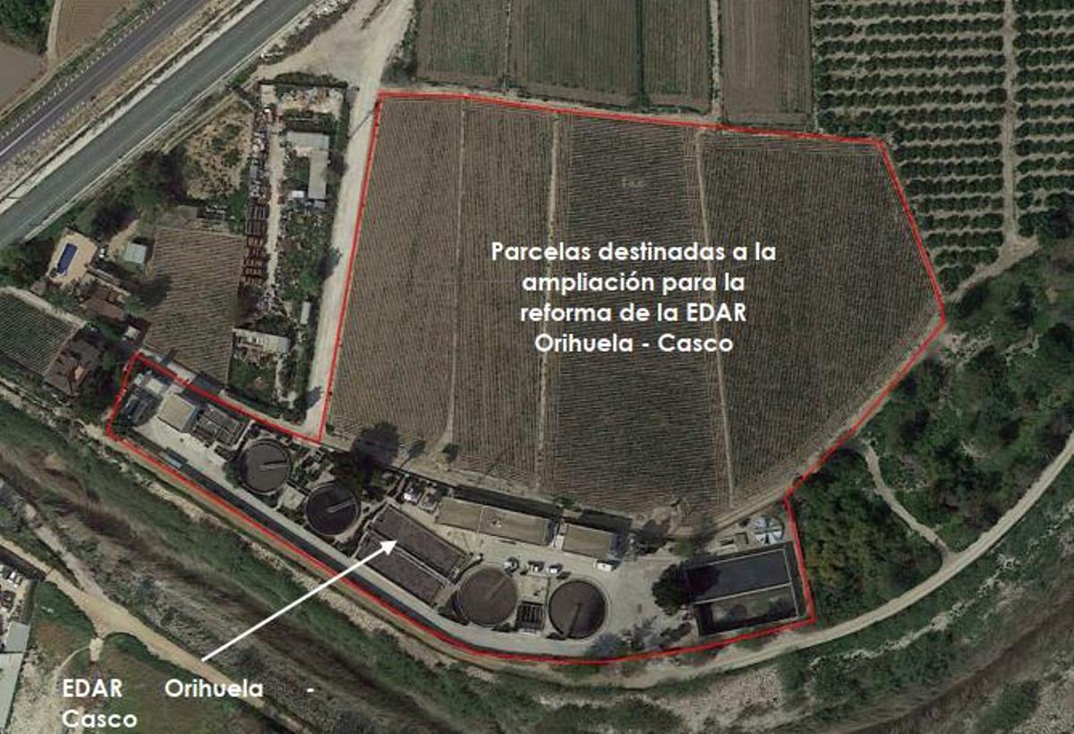 Plano de la actual depuradora y los terrenos para su ampliación