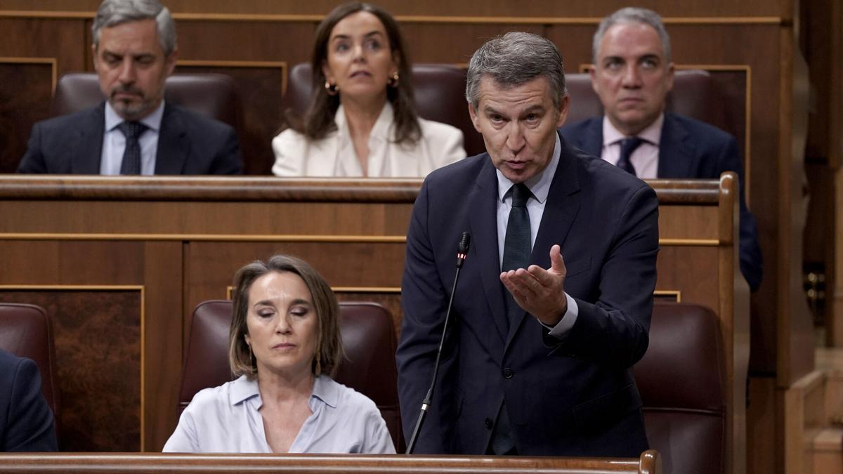 Alberto Núñez Feijóo y Cuca Gamarra durante una sesión de control al Gobierno en el Congreso.