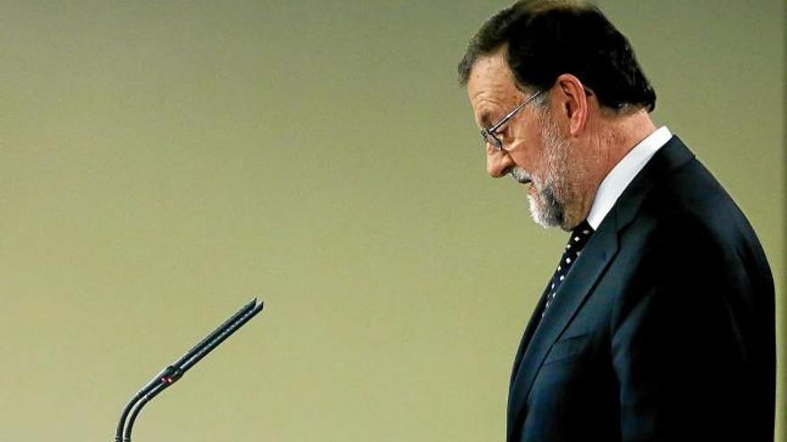 Mariano Rajoy durant la seva compareixença d&#039;ahir a la Moncloa