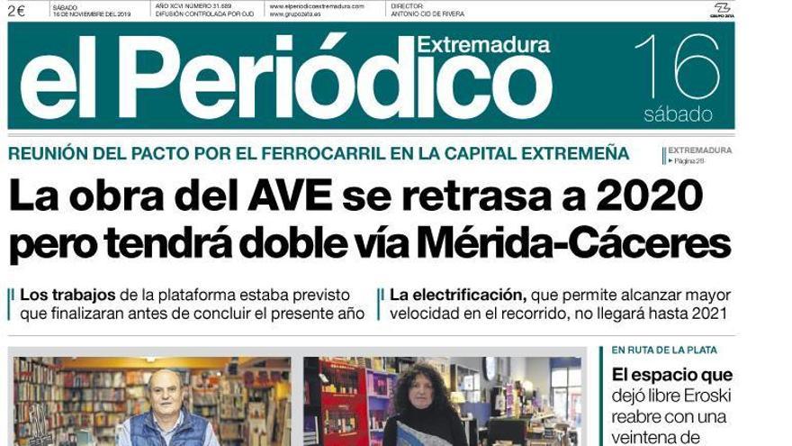 Esta es la portada de EL PERIÓDICO EXTREMADURA correspondiente al día 16 de noviembre del 2019