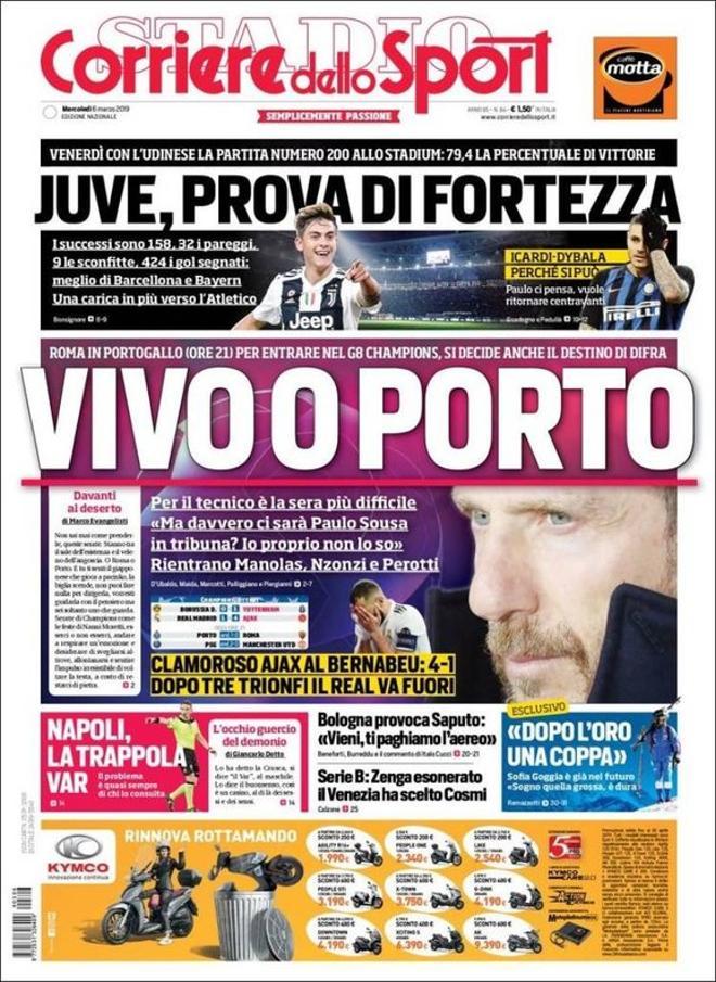 Portada de Corriere Dello Sport del 6 de marzo del 2019