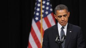 Barack Obama, durante el discurso de homenaje a las víctimas de Newtown, este domingo.