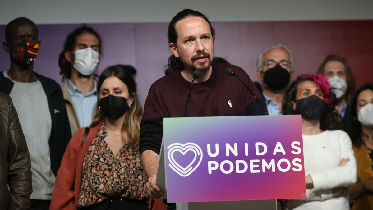 05/05/2021. Pablo Iglesias anuncia que abandona la política tras la victoria de Isabel Díaz Ayuso en las elecciones de la Comunidad de Madrid. Iglesias, que fue el cabeza de lista de Unidas Podemos en la región, había dimitido antes como vicepresidente segundo del Gobierno, sin llegar a cumplir año y medio en el cargo.