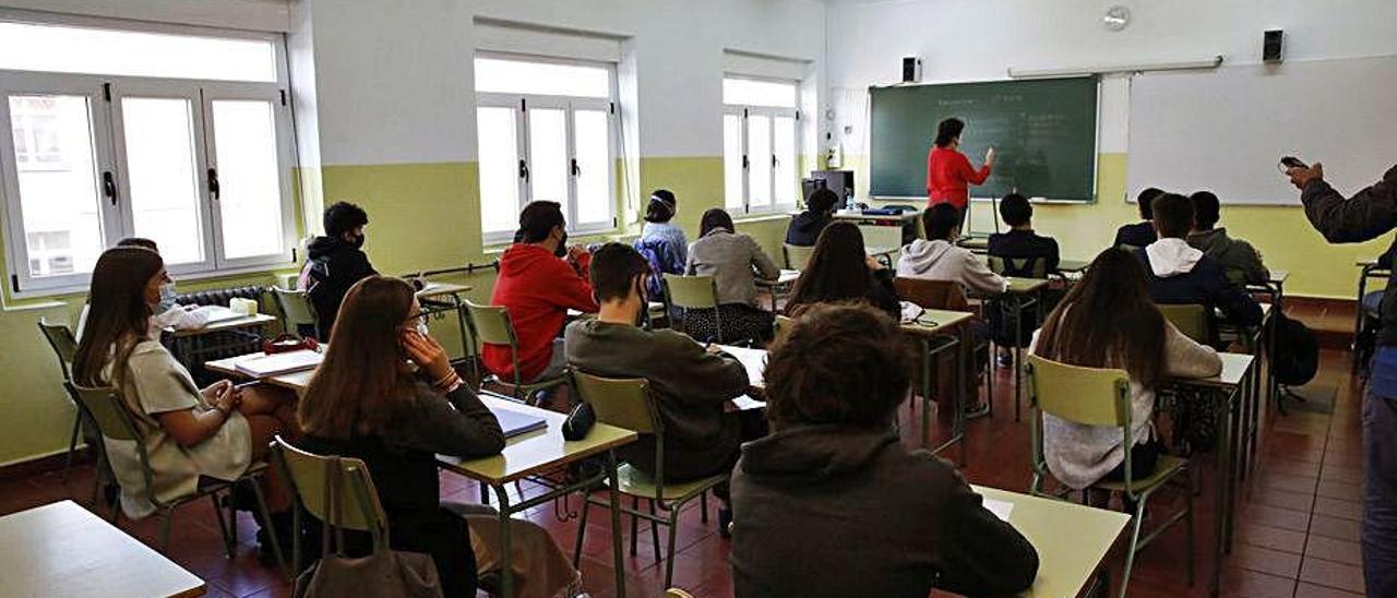 Una clase en el IES Jovellanos en la mañana de ayer.