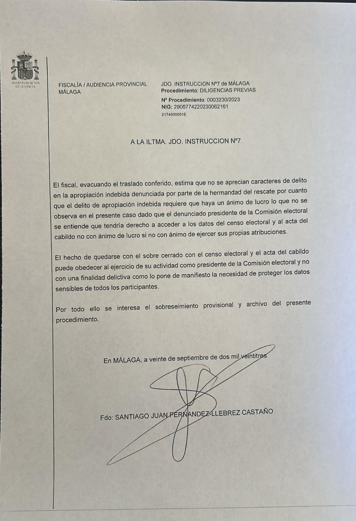 Informe del Ministerio Fiscal ante la denuncia de hermanos del Rescate contra Clemente Solo de Zaldívar.