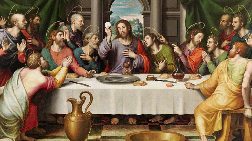 Representación de la Última Cena de Cristo con sus apóstoles, obra de Juan de Juanes.