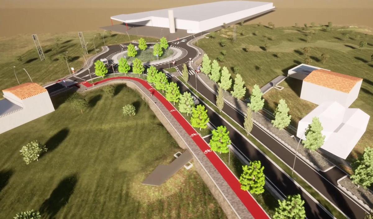 Figuración virtual de la rotonda y la carretera.