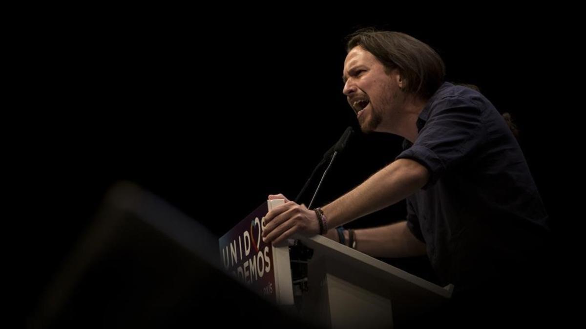 Pablo Iglesias en el polémico mitin de cierre de la campaña del 26-J, en Madrid.