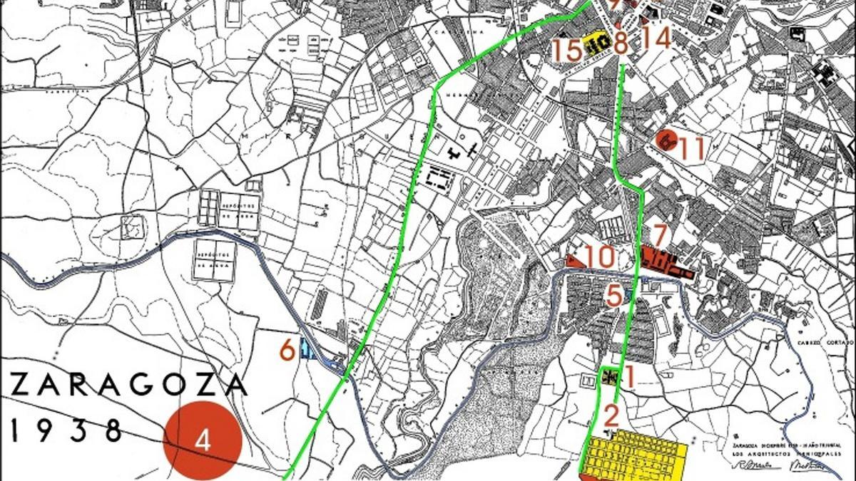 Lugares de represión fascista en Zaragoza en 1938. Plano de Ramón Betrán Abadía, 2015.