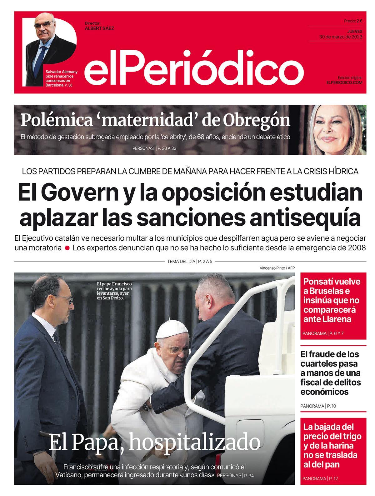 La portada d’EL PERIÓDICO del 30 de març del 2023