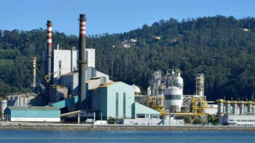 Bañistas en Lourido frente a la fábrica de Ence en Lourizán. // Gustavo Santos