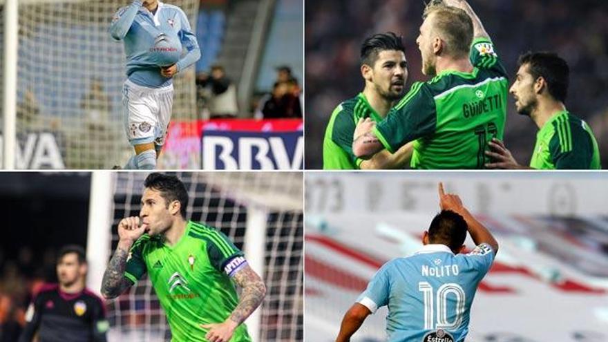 Aspas, Guidetti, Mallo y Nolito dedican sus goles. // M. G. Brea | LOF | EFE