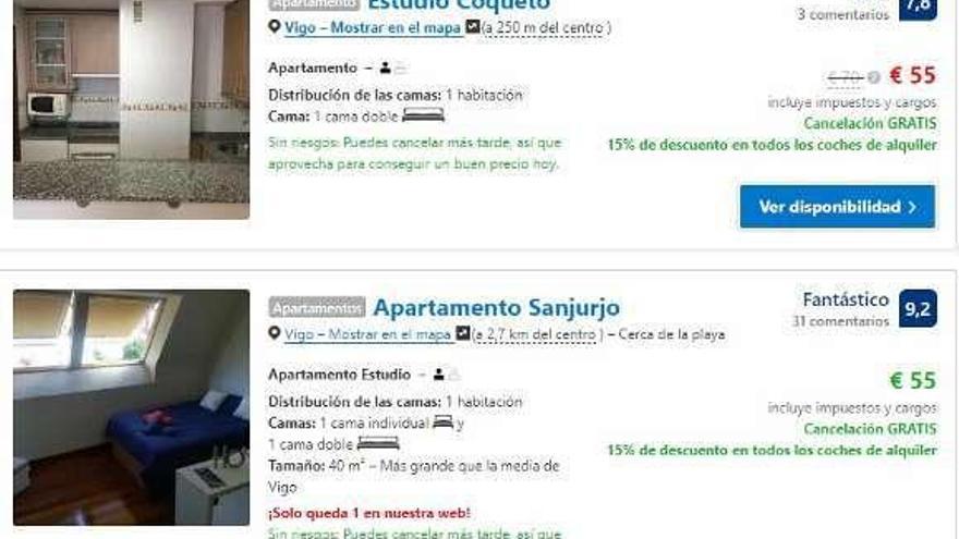 Anuncios de pisos disponibles en Kayak y Booking. // Faro