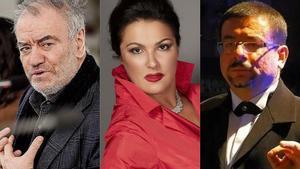 El director ruso Valery Gergiev, la soprano rusa Anna Netrebko y Yuri Kerpatenko, el director ucraniano asesinado por el ejñercito ruso.