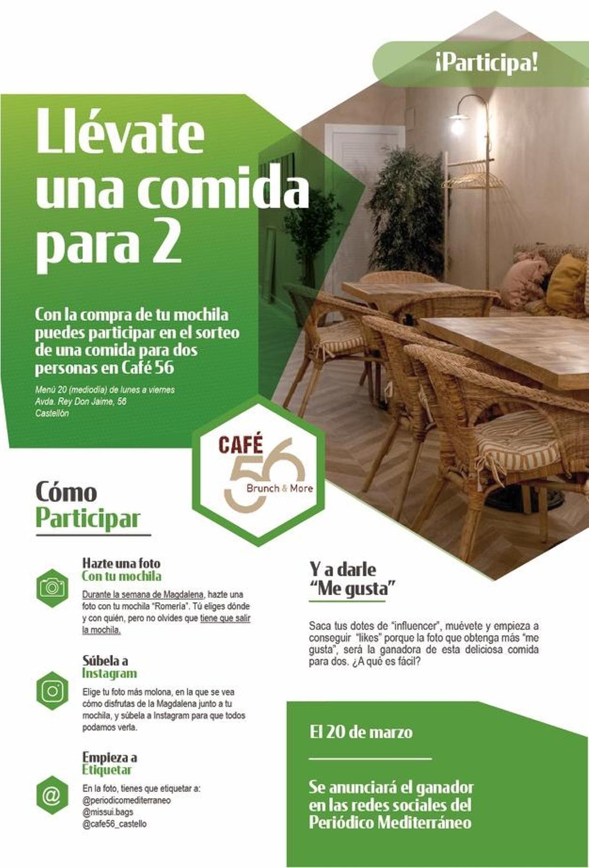 Participa en el sorteo de 'Mediterráneo' y gana dos comidas/cenas (Menú 20) en Café 56.