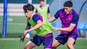 Toni Fernández y Patricio Pacífico, en un entrenamiento del Barça Atlètic esta semana