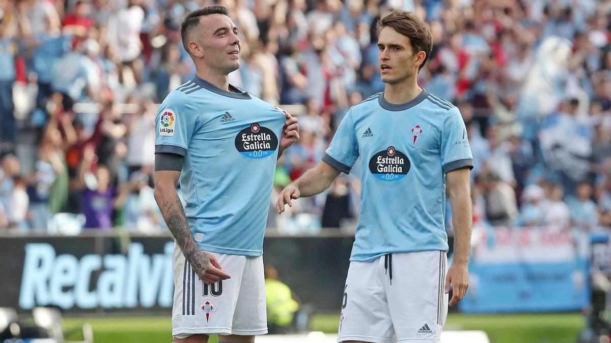 Aspas celebra uno de sus goles en el último partido, contra el Alavés