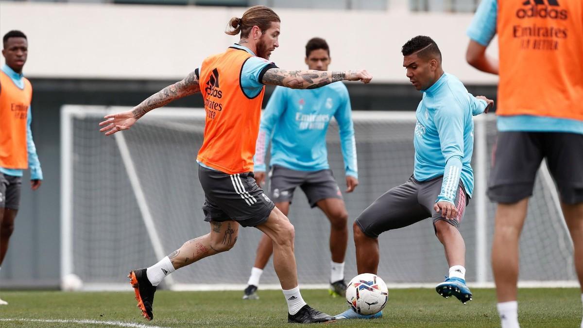 Ramos, en un entrenamiento del Real Madrid