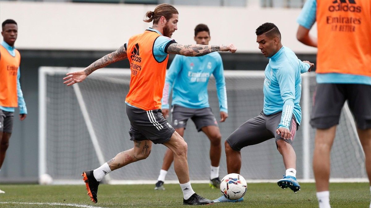 Ramos, en un entrenamiento del Real Madrid