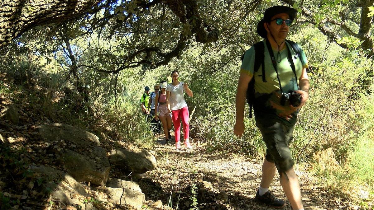 Varios senderistas el camino de la Cruz de los Panaderos de Priego.