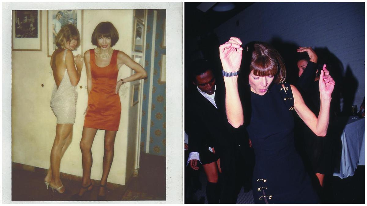 Ana, en su salsa: una polaroid con su amiga Anne McNally, tomada en los 90 por Karl Lagerfeld, y dándolo todo en un a fiesta de 'Vogue, en 1993.