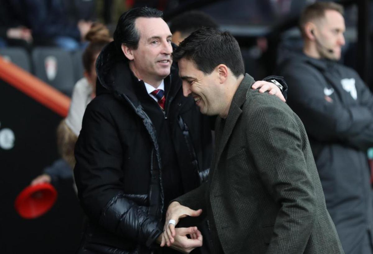 Unai Emery y Andoni Iraola, antes de un partido en Premier League