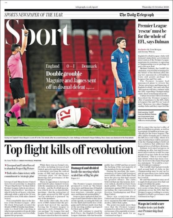 Portada TELEGRAPH SPORT jueves 15 octubre 2020