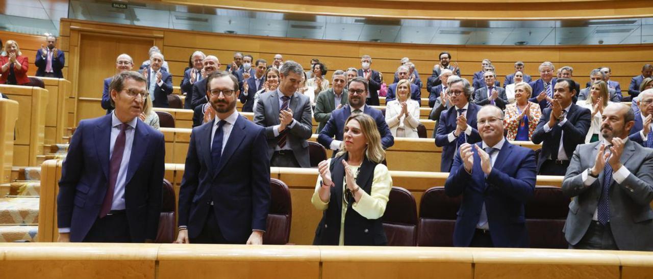 Feijóo parece preguntar a Maroto que a quién aplauden.