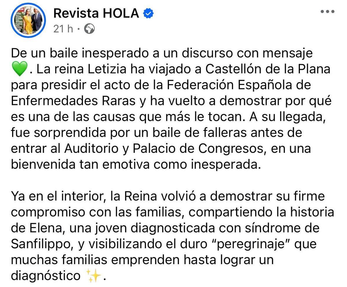 Captura de la publicación objeto de la polémica.