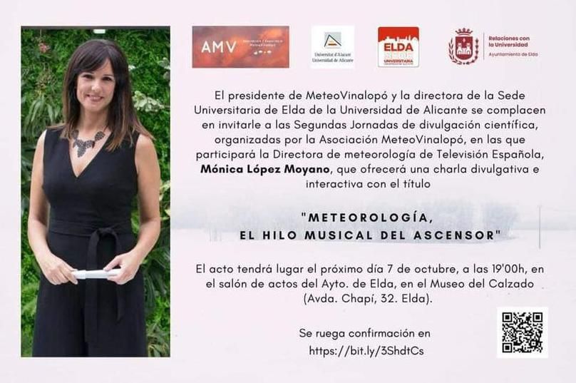 La directora de Meteorología de TVE, Mónica López Moyano, ofrecerá una interesante charla en Elda.