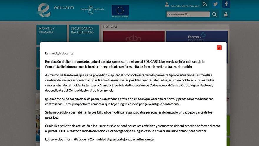 El ciberataque en Educarm afectó a todas las cuentas personales