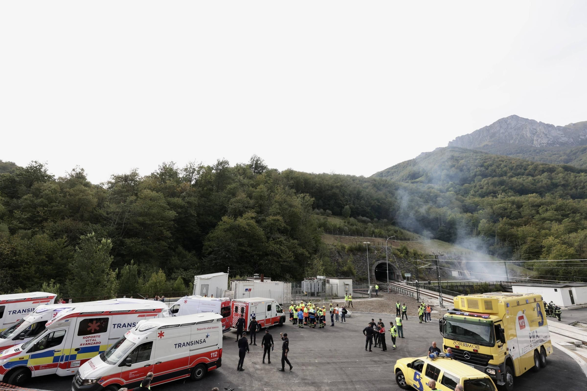 Así fue el simulacro de descarrilamiento en la Variante de Pajares