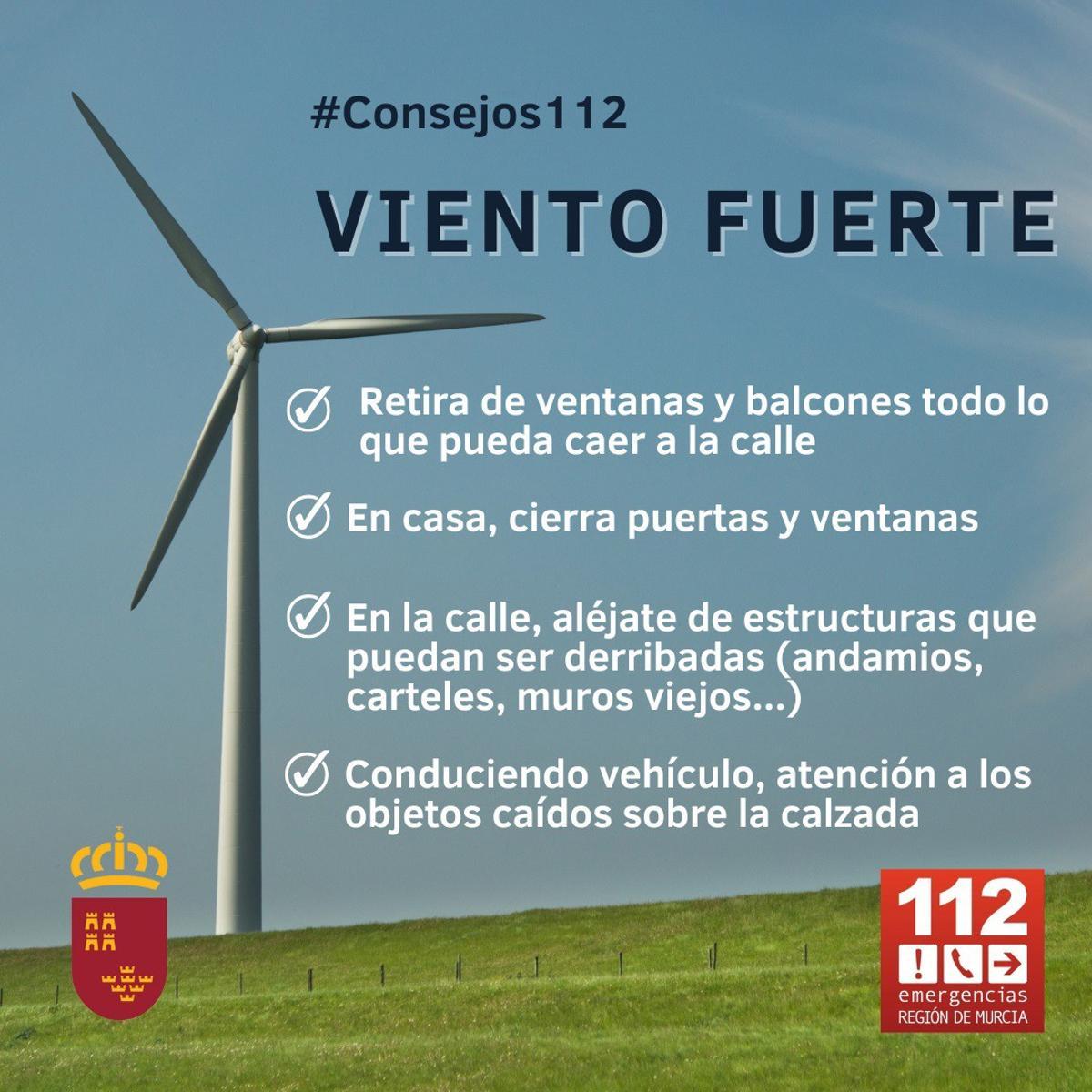 Consejos del 112 ante el episodio de vientos