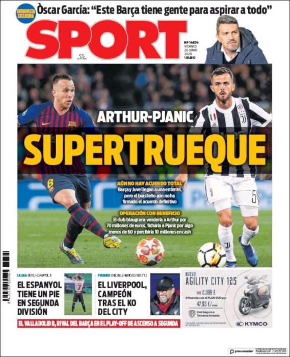 Portada SPORT viernes 26 junio 2020