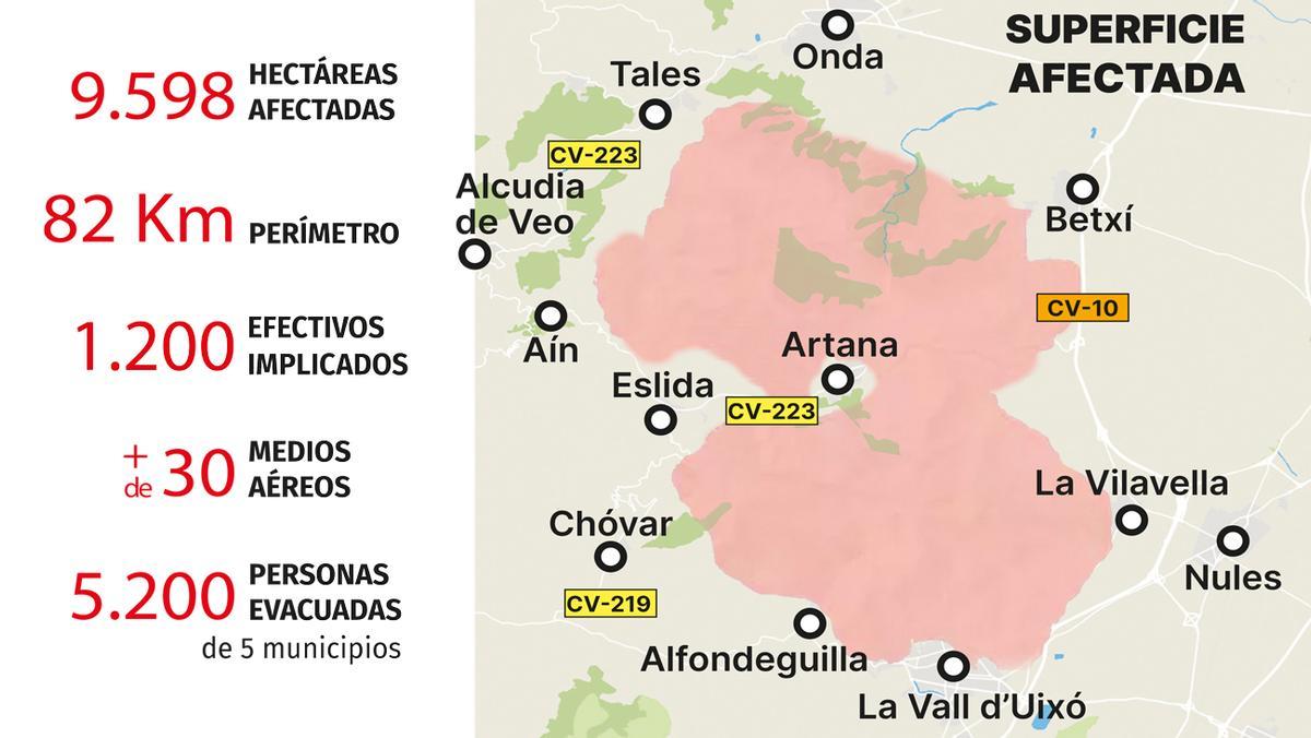 Mapa del incendio de la Vall d’Uixó