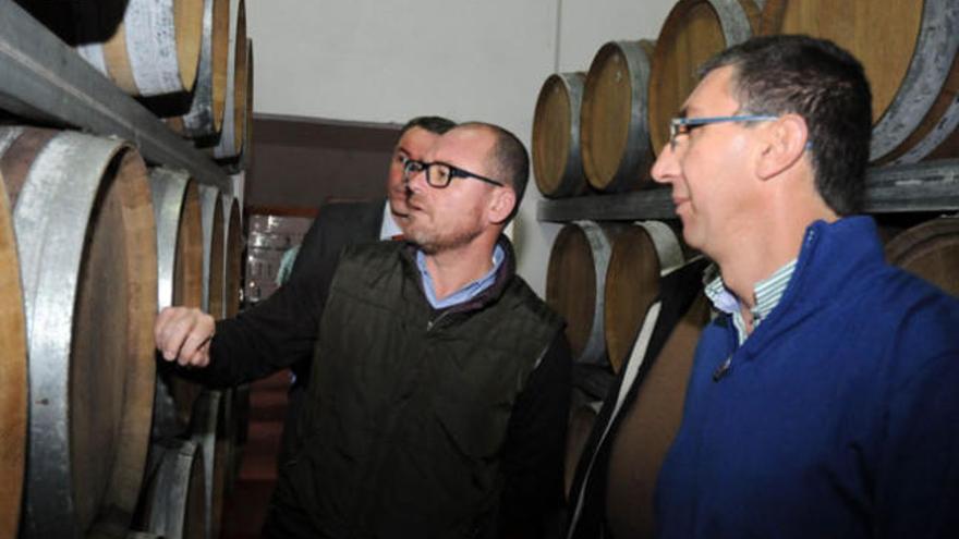 José Miguel Álamo (c), con Antonio y Pedro Ramírez Peñate, en la bodega.| lp / dlp