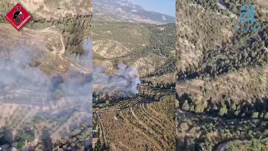 Incendio en Cocentaina: las llamas pasan de un poste eléctrico a la vegetación