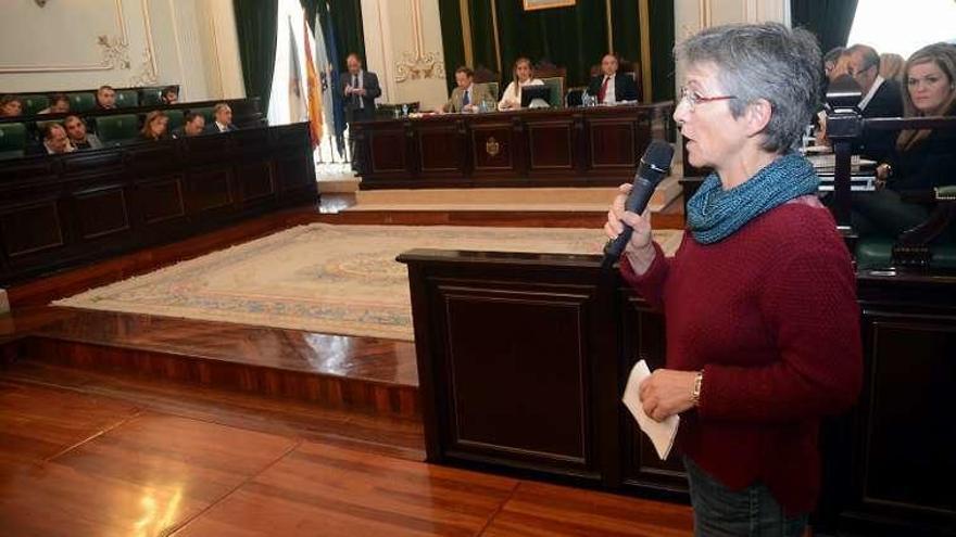 Maruchi Álvarez, portavoz de la plataforma, ayer en el pleno. // R.V.