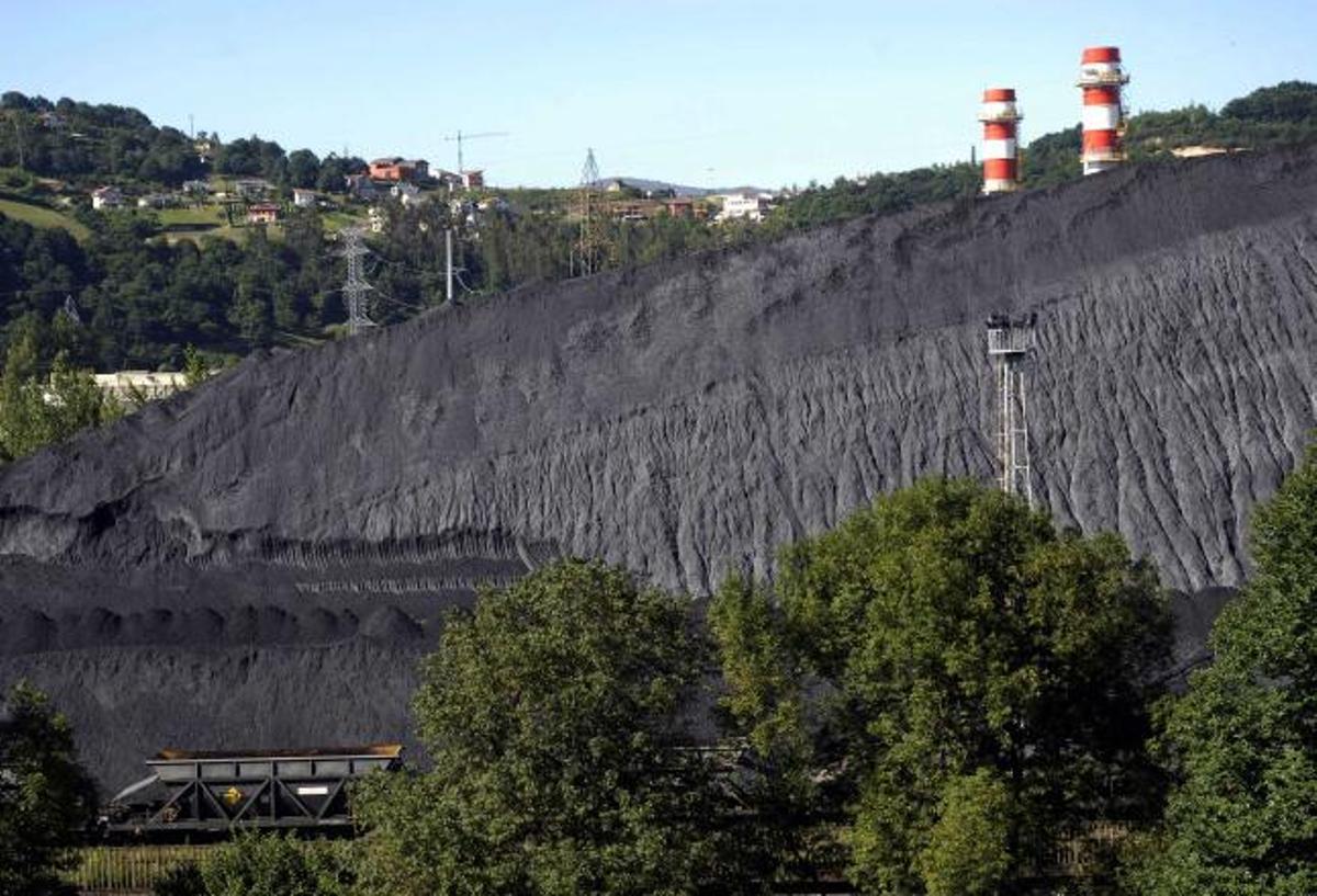 El parque de carbones de la central térmica de Soto de Ribera.