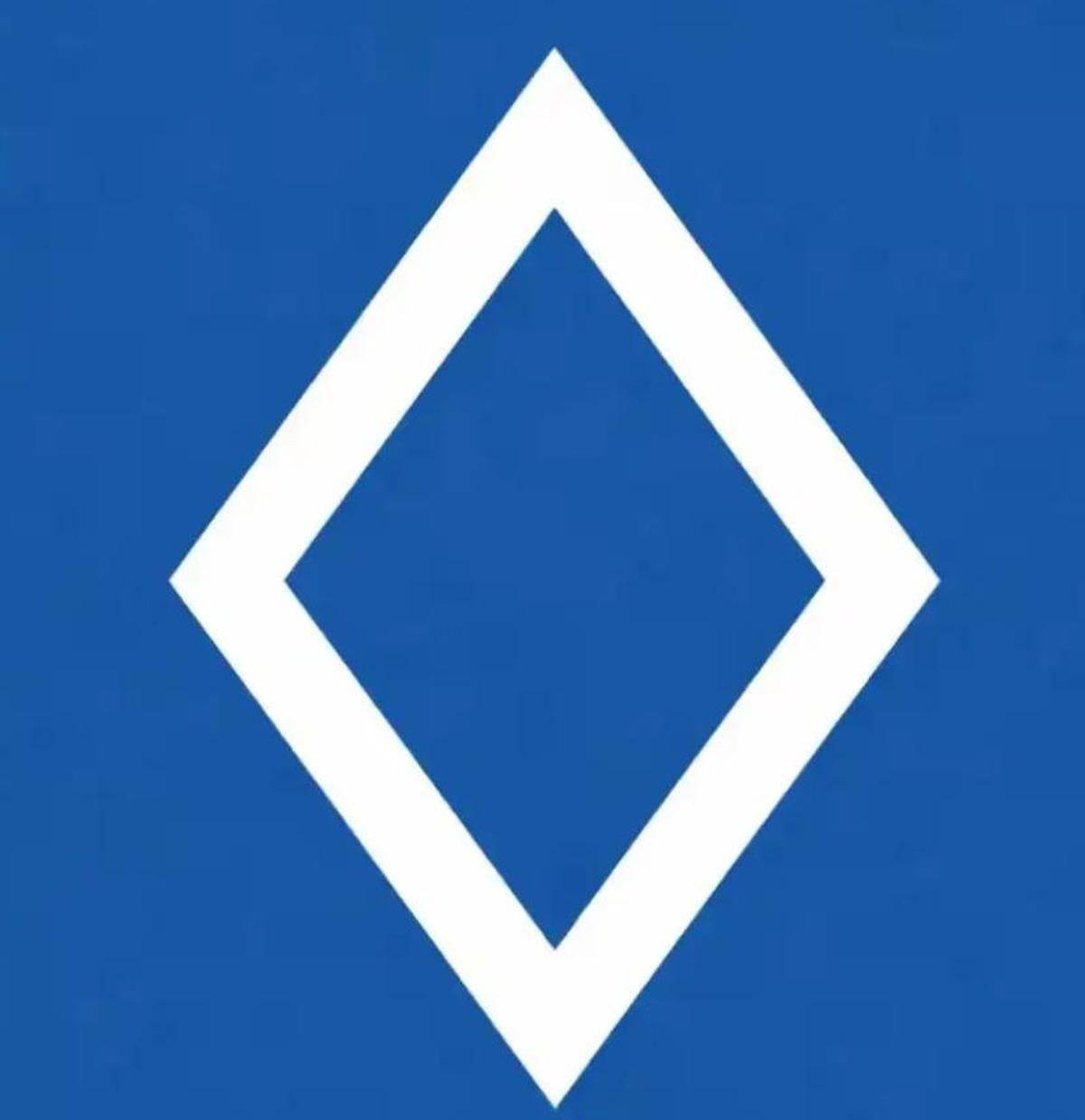 Nou senyal de trànsit format per un rombe blanc sobre fons blau.