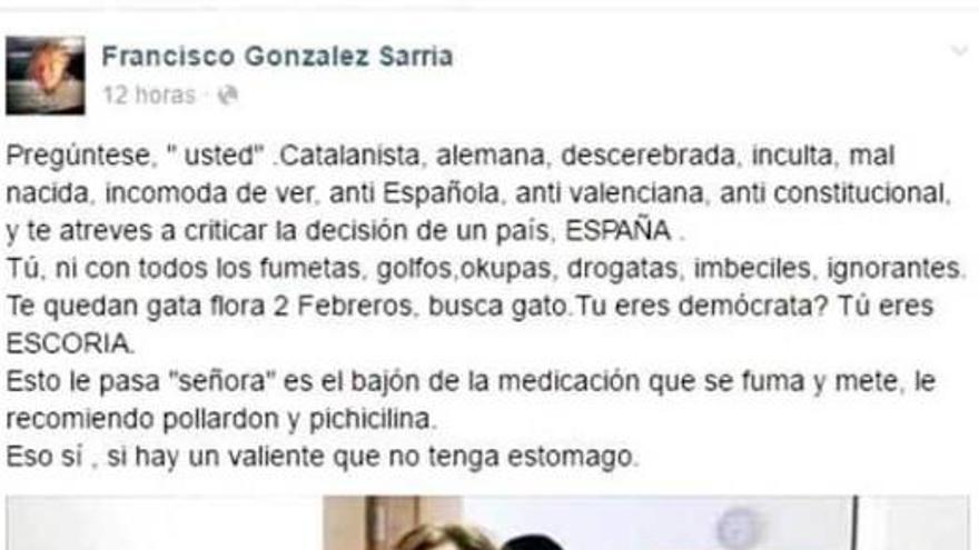 El mensaje de Francisco a Mónica Oltra en Facebook.