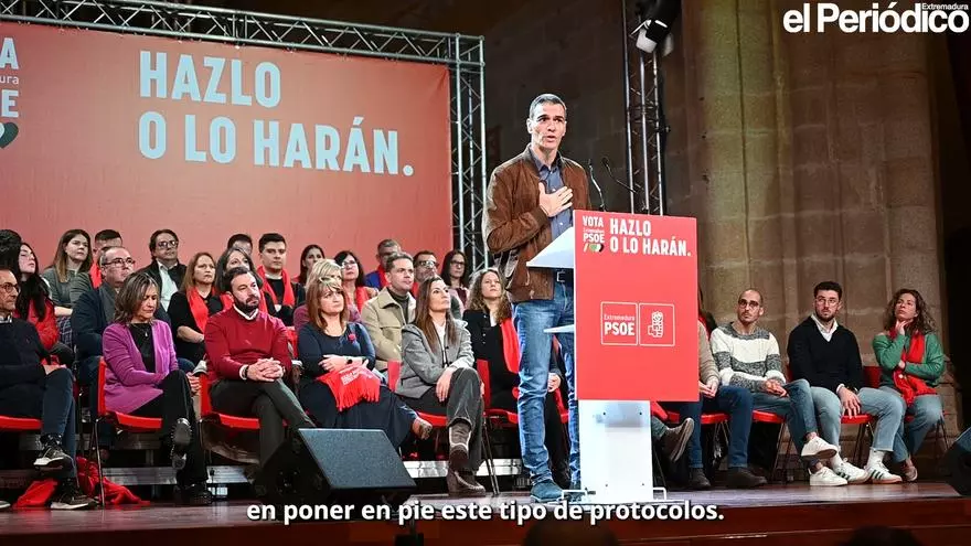 Vídeo | Pedro Sánchez, en Cáceres: "Votar al PSOE y a Gallardo para ganar, gobernar y garantizar derechos en Extremadura”