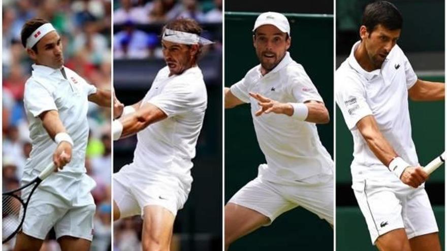 Los cuatro semifinalistas, de izquierda a derecha, Roger Federer, Rafa Nadal, Roberto Bautista y Novak Djokovic.