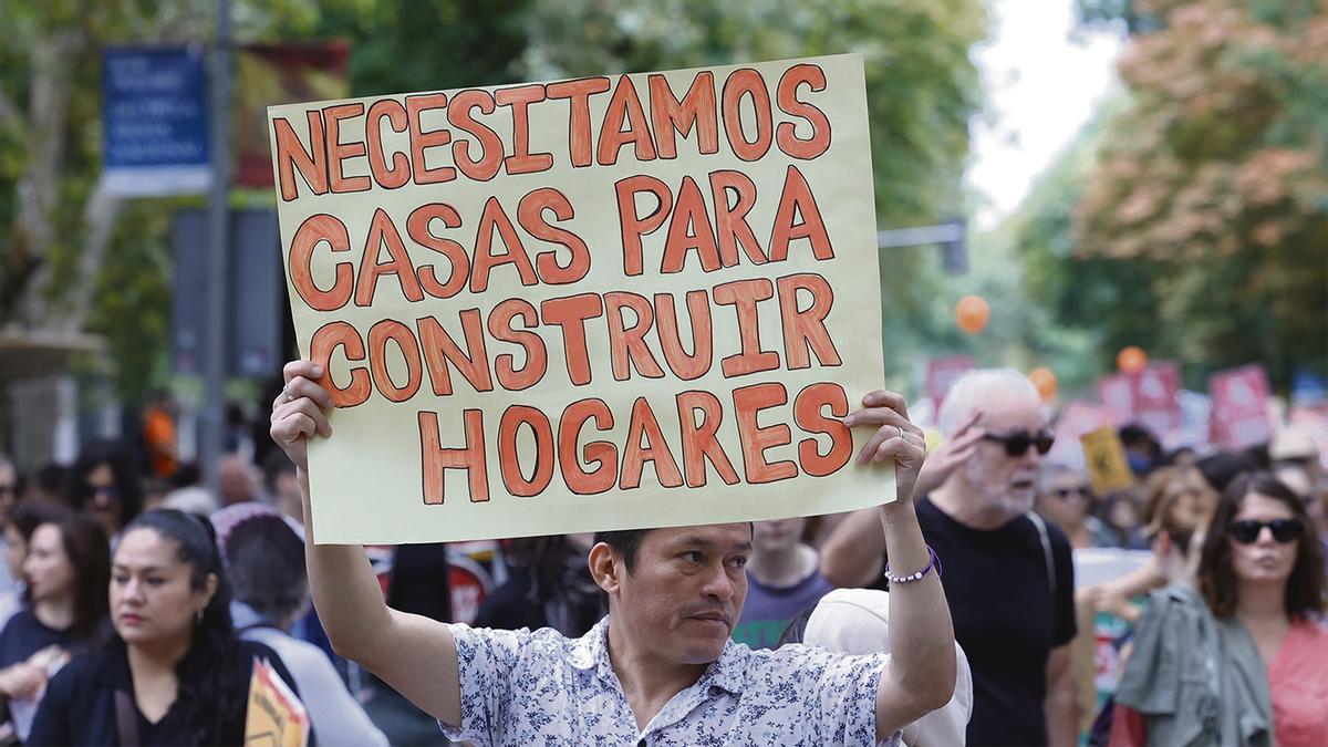 Manifestación por el derecho a la vivienda, en Madrid.