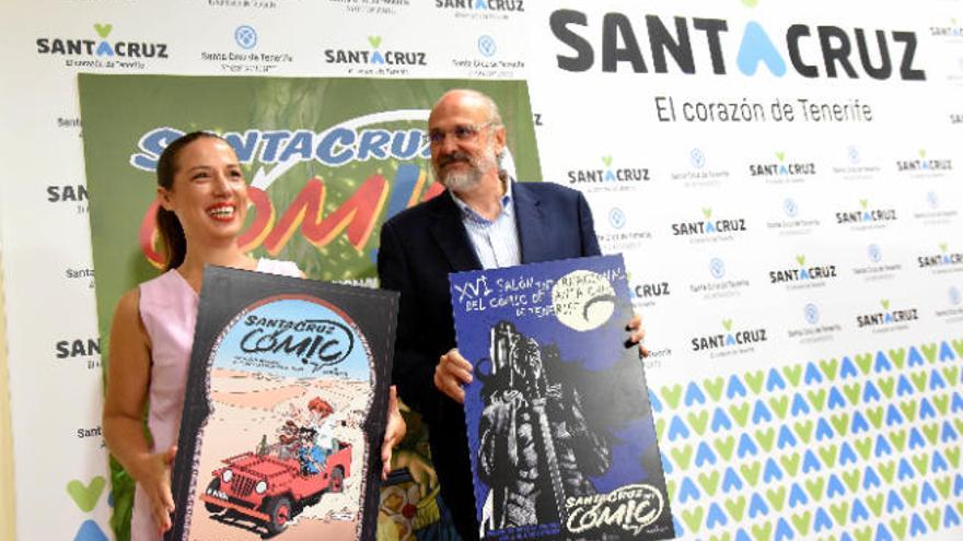 La alcaldesa, Patricia Hernández, y el presidente de la Fundación Cine+Cómic, Francisco Pomares, ayer, en la presentación del Salón.