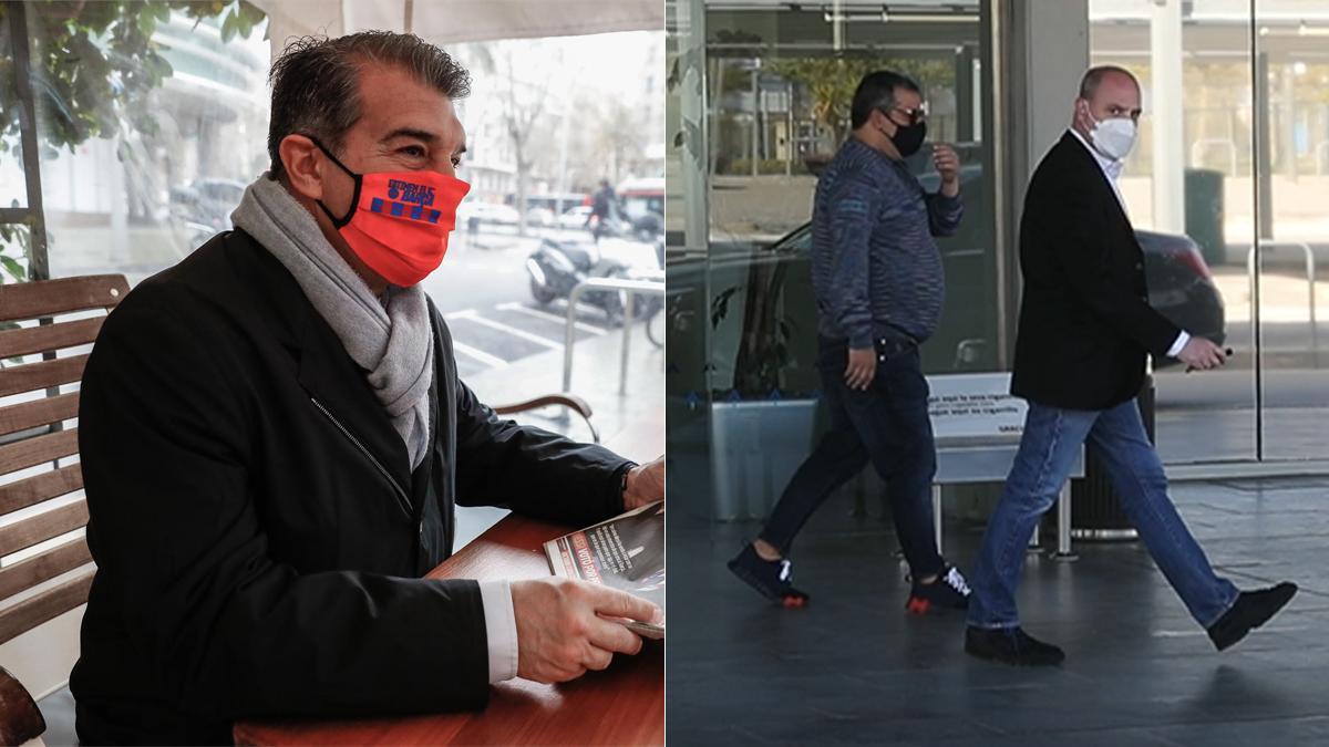 Laporta, en una imagen de archivo, y Raiola a su llegada al aeropuerto de Barcelona