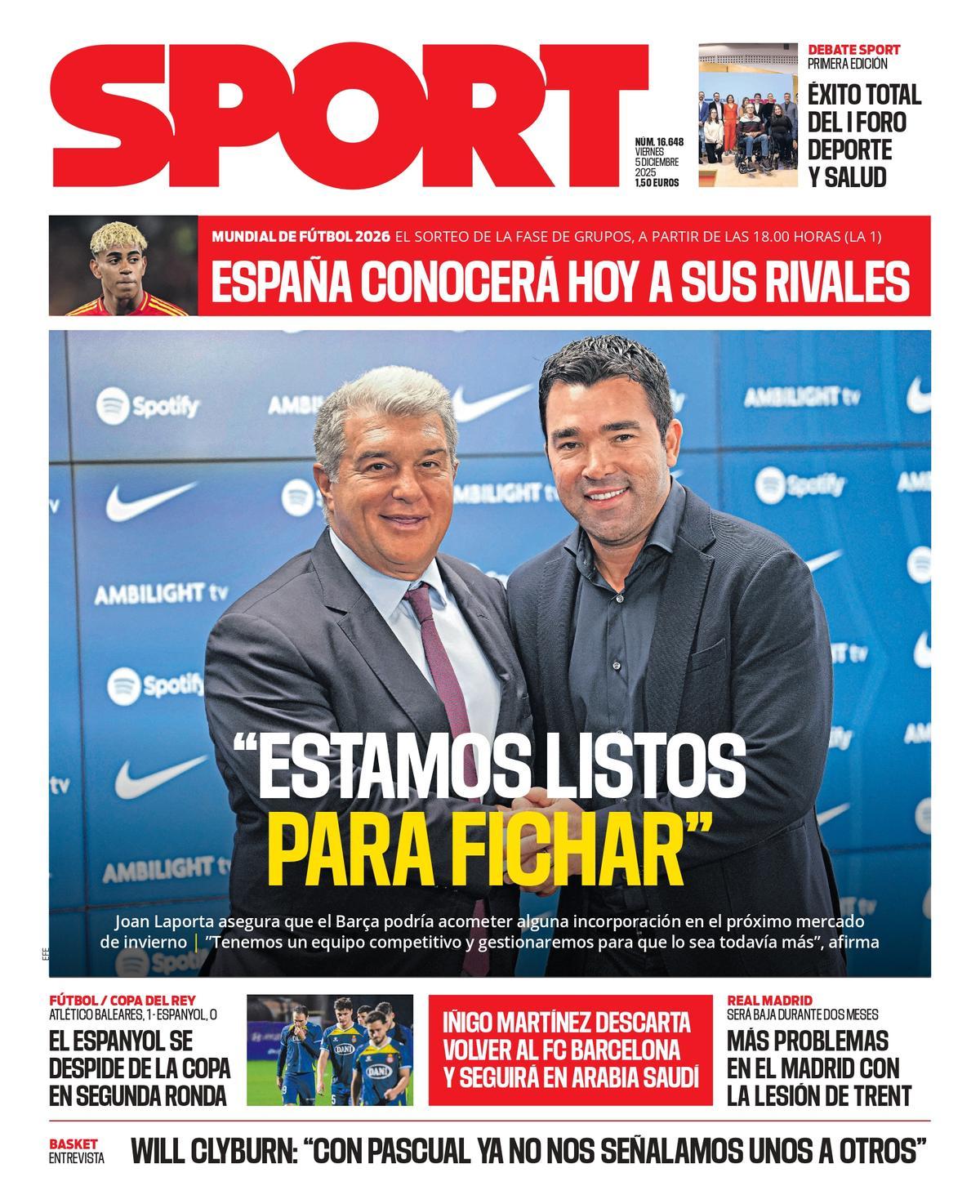 Esta es la portada de SPORT de hoy viernes, 5 de diciembre de 2025