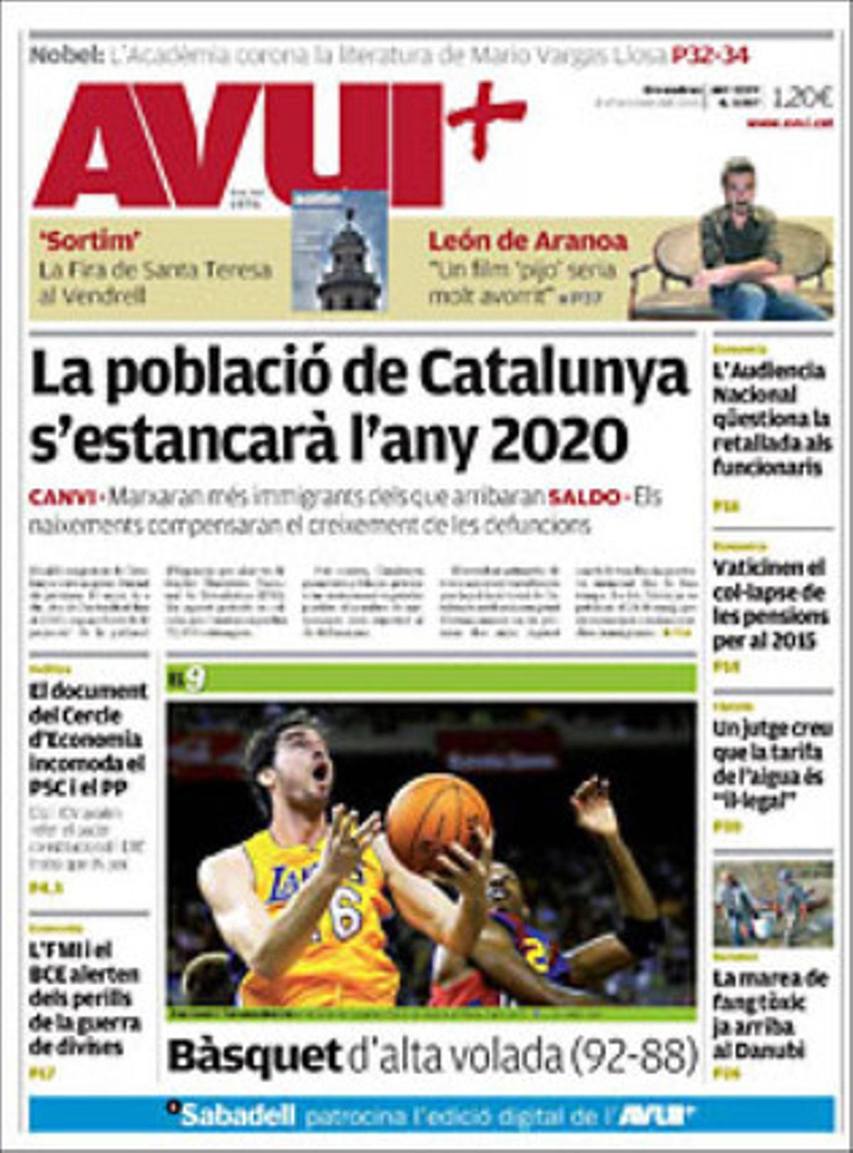 ’Avui’ destaca a dins que els dos detinguts a Mèxic per la mort de les tres noies de Cassà de la Selva han estat alliberats sota fiança i que s’ha suspès la recerca del quart desaparegut, un jove de Lleida; que dues companyies dels Estats Units i el Canadà estan a punt de veure legalitzada la venda de salmó i porc transgènics que produeixen, i que un jutge de Barcelona ha sentenciat que la tarifa privada de l’aigua que cobra Agbar és il·legal.